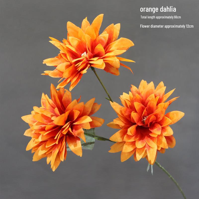 Dahlia Silk Flower Arrangement: 3-Head Artificial Blossoms for Home, Wedding, or Window Display Decoration.