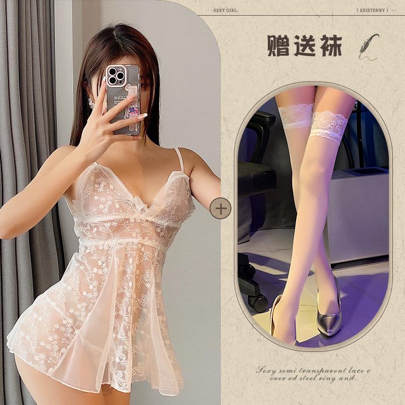 Sexy lingerie mesh see-through suit one-piece short skirt seduction loungewear