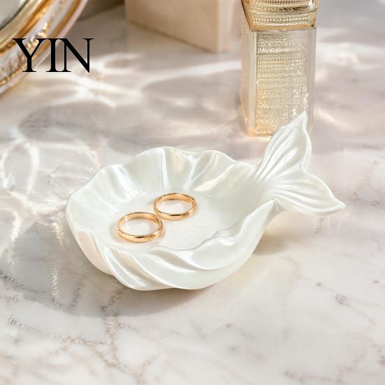 Pearlescent Makeup Tray Fishtail Jewelry Storage Tray, Large Capacity Groove Design, Design 3D Printing Desktop Ornament, for Rings And Necklaces
