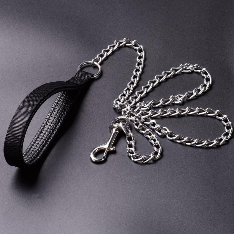 Heavy Duty Metal Chain Dog Leash with Strong and Durable Nylon Padded Handle for Training Large and Medium Sized Dogs 2/3/4mm