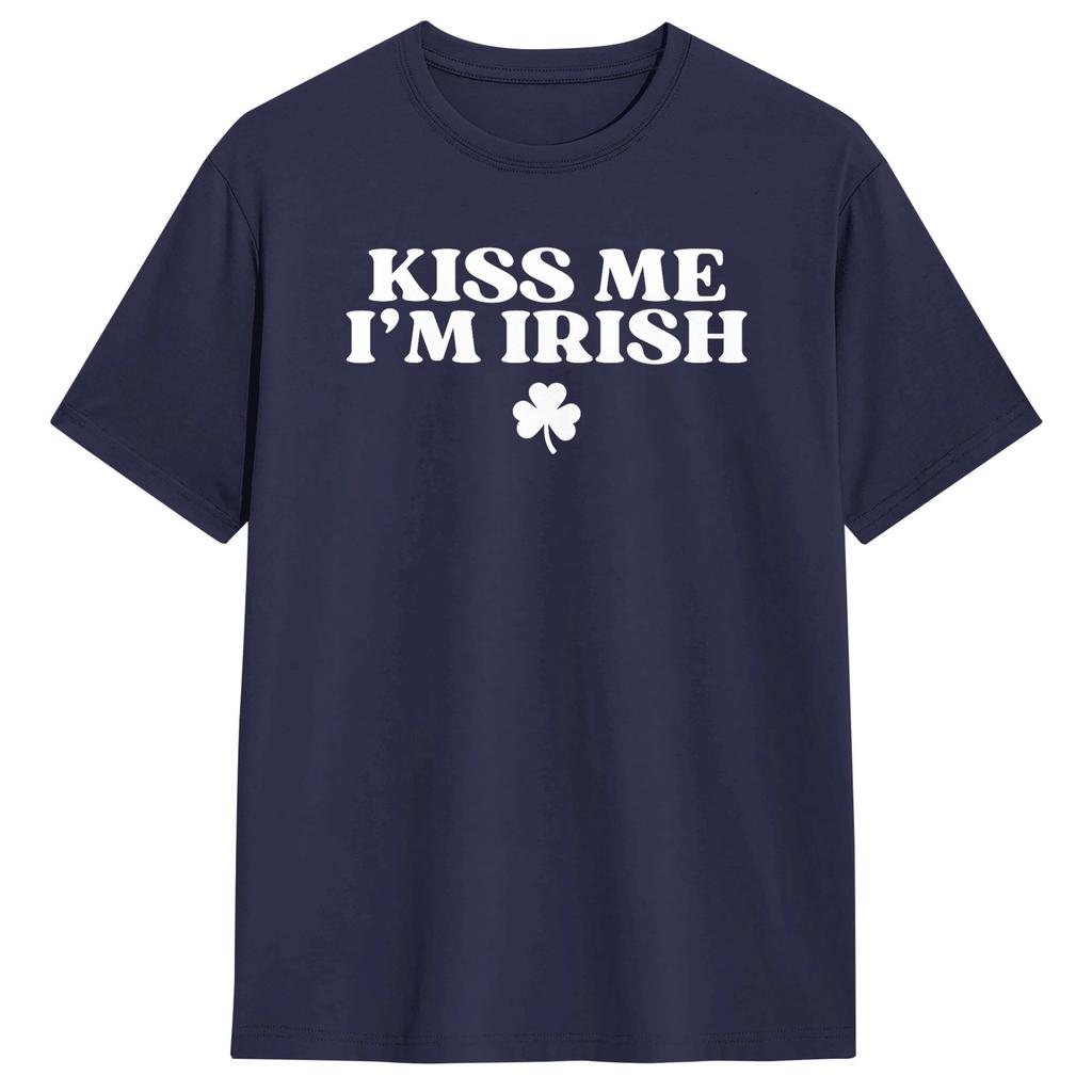 Vintage Kiss Me Im Irish Funny St Patricks Day TShirts Men Round Collar Cotton T Shirts  Short Sleeve Tees Gift Idea Tops