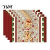 Holiday Party Supplies 4Pcs Christmas Linen Placemat Set, Cartoon Snowman Gingerbread Gnome Table Heat Insulation Pads Mat, Resistant Place