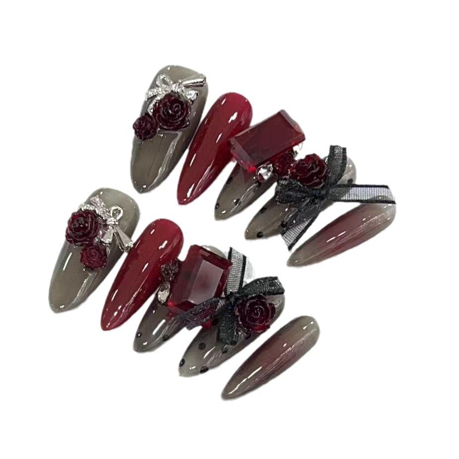 Tragen von Rüstung Handgemachte Nägel, Personalisierter Polka Dot Spitze Sexy Stil Falscher Nagel Patch Kann Abgelöst werden Nagelkunst