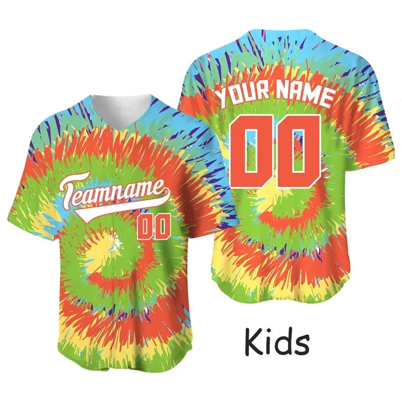 

Футболка для бейсбола Tie Dye Custom, детская игровая майка, сублимационная печать, заготовки для спортивных футболок, быстросохнущая спортивная одежда, бейсбольная форма 6XL