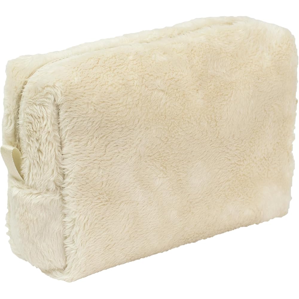 Aso Fluff Pouch L Size Faux Fur Cosmetic Pouch with Gusset Off White