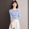J-Scott Boat Neck Knit Top with Ribbon Motif, Lightweight, Soft, Slim Fit, 1/4 Sleeves, Blue, JS112-BL-XL