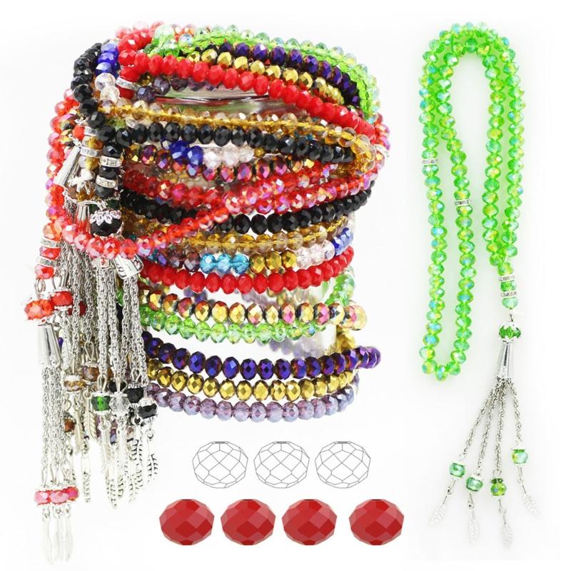 Crystal Tasbih Prayer Bead  Muhammad Islamic Prayer Rosary Beads Muslim Islam 99 Prayer Beads Necklace Foldable