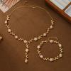 Elegant Gold Floral Pearl Necklace Bracelet Set Bridal Wedding Outfit Vintage Chic Jewelry Accessories