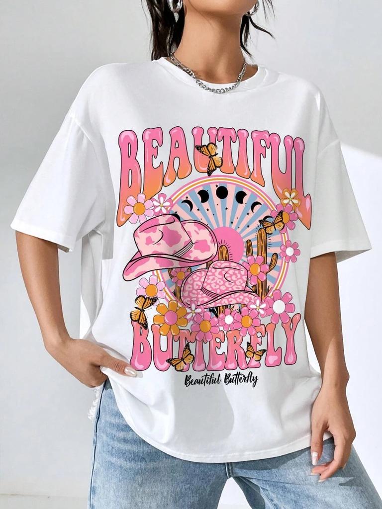 A Beautiful and Shining Worldprinting Women T-Shirt Casual Loose Tshirts Street Fashion Tee Shirt Hip Hop Summer T Shirts