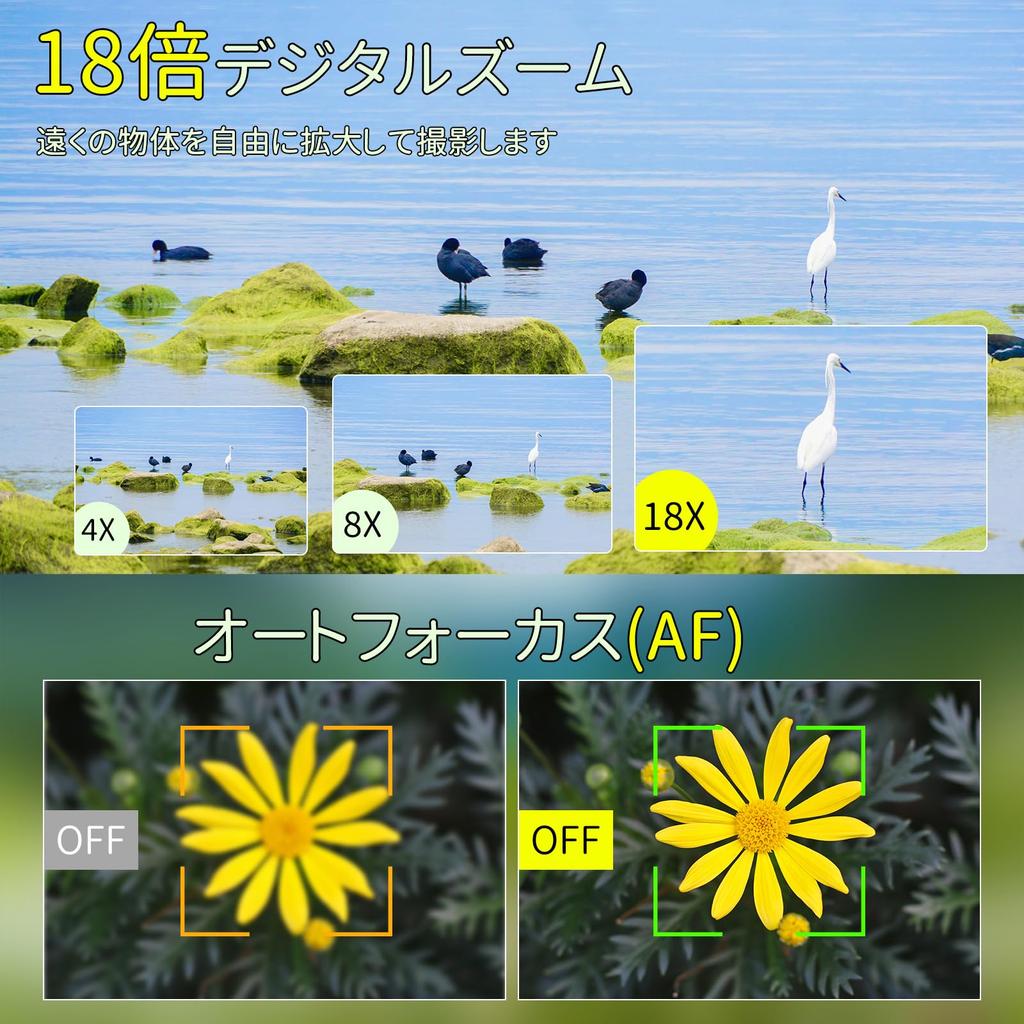 Digital Camera with 5K Rotating Auto 18x Digital Continuous Selfie 32GB Card and for and School Trips Wi-Fi 75MP, 180-Degree Display, Zoom, Focus,