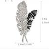 Elegant Rhinestone Black White Feather Brooch Pin For Women Clothing Coat Jewelry Accessries Gifts