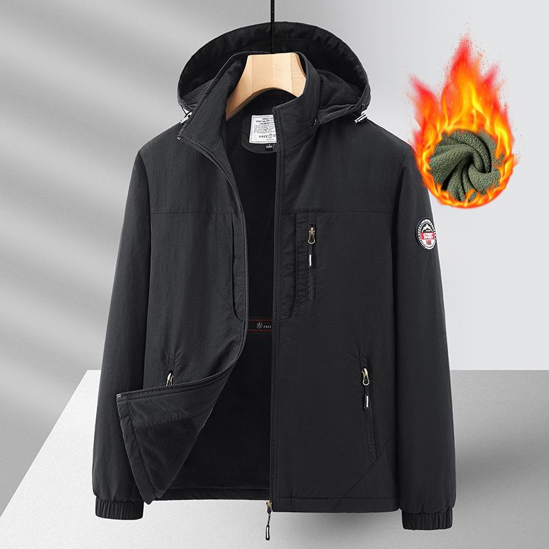 Весенне-осенняя мужская куртка для гор среднего возраста с капюшоном и открытыми рукавами, водонепроницаемая функциональная куртка для активного отдыха, быстросохнущая, многослойная M чёрный