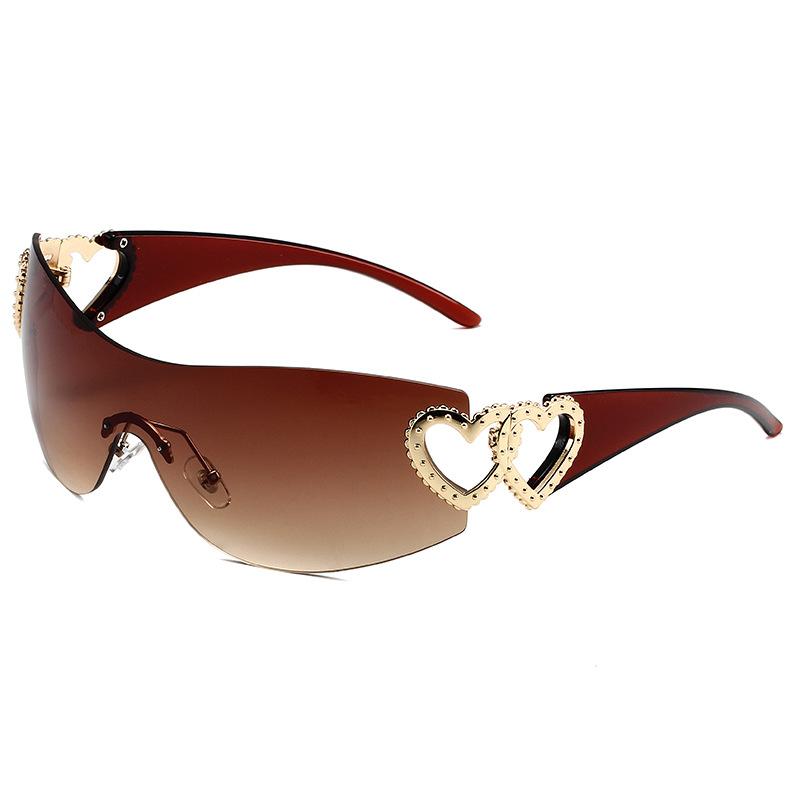 New Y2K Conjoined Body Sunglasses Women's Decorative Heart-shaped Mirror Legs No Border Sun Glasses Outdoor Sport Eyewear UV400