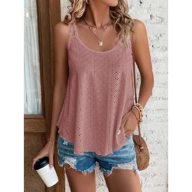 2026 Women's Double-Shoulder Strap Vest with Round Neck and Jacquard Pattern, Sleeveless Base Shirt