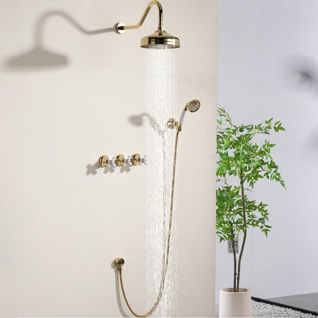 Tuqiu Gold Bathroom Shower Faucet Wall Mounted Bathroom Shower Mixer Tap Brass Brass Bath Shower Faucet Hand shower Head