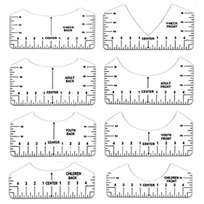 8 stk T-skjorte linjalguide V-halsjusteringsverktøy til senterdesign Måling