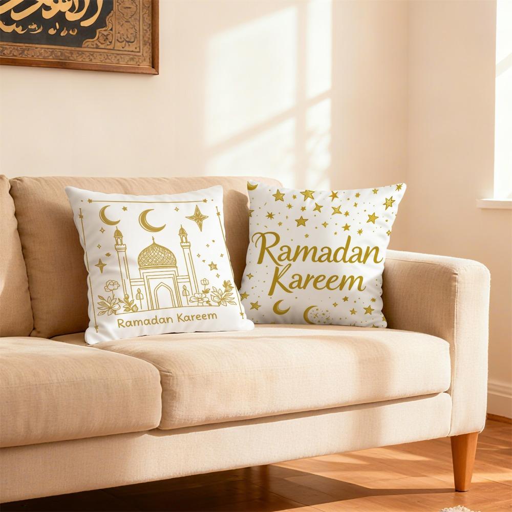 4Pcs Ramadan Karim Themed Cushion Covers with Lanterns and Crescent Moon Sofa Cushion Cover Islamic Muslim Home Decoration