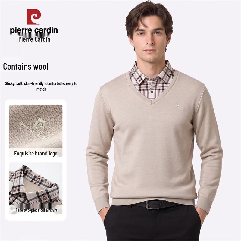 Pierre Cardin Men's Faux Two-Piece Fleece-Lined Wool-Blend Sweater