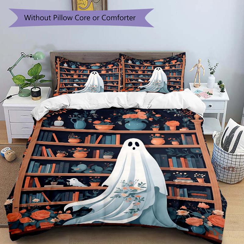 3pcs Ghost Figure Printed Quilt Set, Soft and Comfortable Quilt Cover for Bedroom 135x200cm