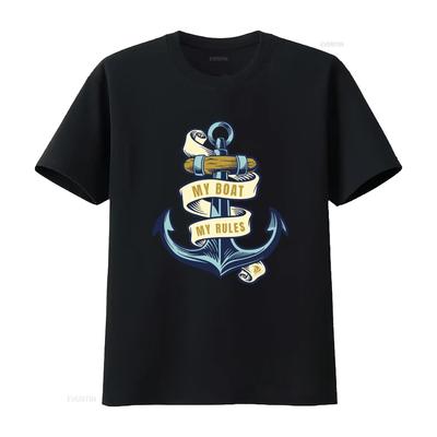 My Boat Rules Mens T Shirt Funny Sailor Anchor Design for Nautical Lovers Vintage Washed Versatile Breathable Soft Fashion