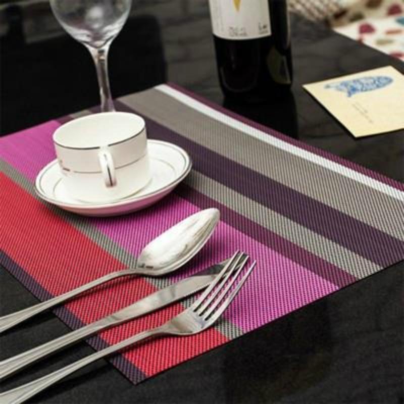 

Teslin Placemat Western Placemat Hotel ПВХ Placemat Нековзкий термоізоляційний підстаканник Легко миється Швидко сохне столовий килимок color horizontal stripe фіолетовий