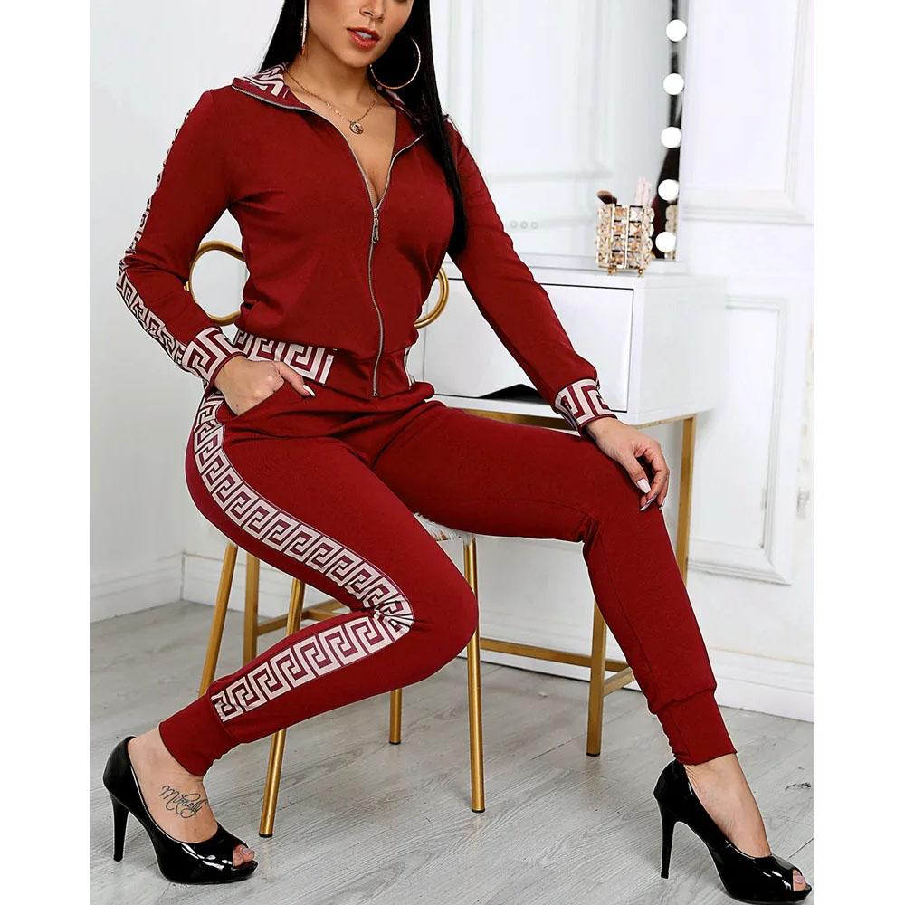 

Danmo спортивные костюмы женские элегантные комплекты из двух частей женские стильные комплекты пальто и брюк на молнии XXL кларет