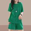 Women's 2 Piece Outfit Short Sleeve T Shirt And Shorts Set Loose Fit Solid Color Casual Summer Tracksuit