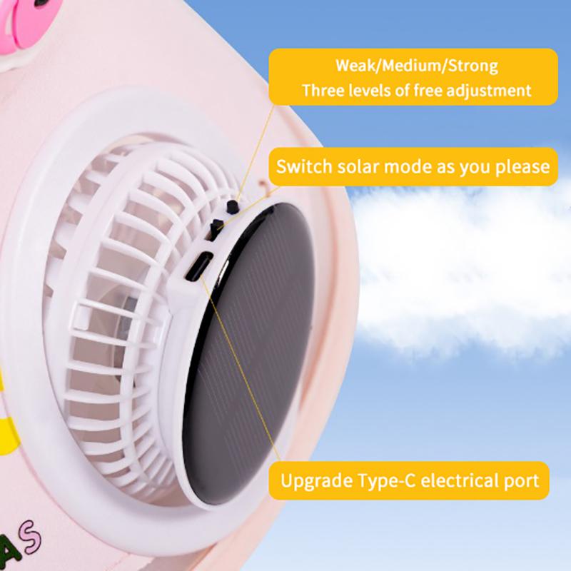 Cute Rabbit Kids Cooling Sun Visor Hat Solar Powered Fan UPF50 UV Protection for Beach Trip