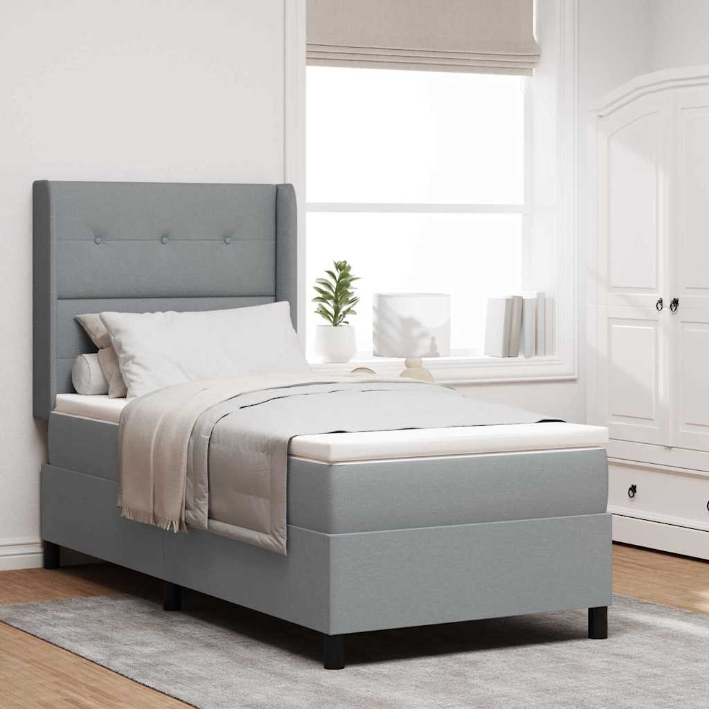 LED Boxspring Bed with Headboard Light Gray 100 X 200 Cm Fabric