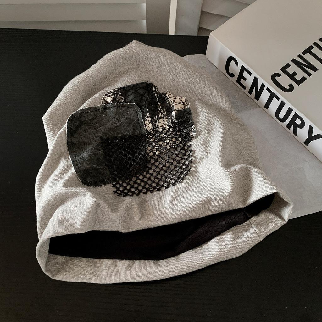 Niche retro cloth stickers stacked hat women's summer thin loose face small cold hat versatile big head circumference bag head hat