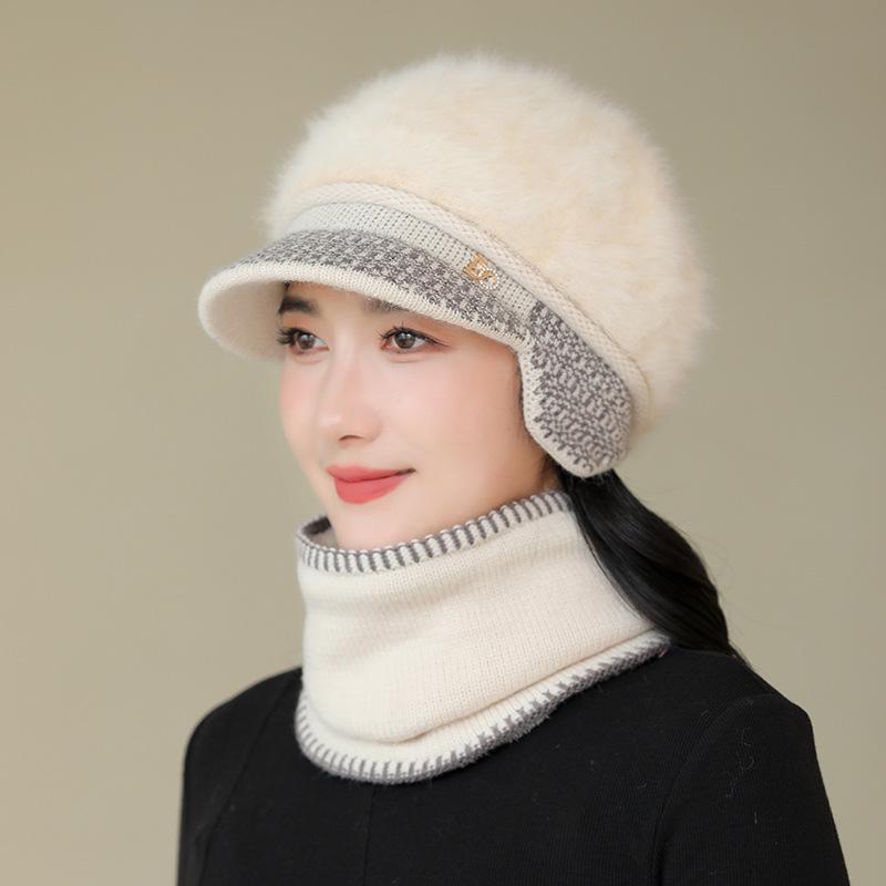 

Женская зимняя утолщенная теплая шапка, вязаная шапка из кроличьего пуха с защитой ушей, ветрозащитная шапка для катания single hat бежевый