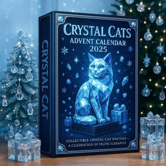 Faux Crystal Cat Advent Calendar 2025 Collectible 2D Acrylic Cat Set 24 Days Christmas Countdown with 24 Different Breeds