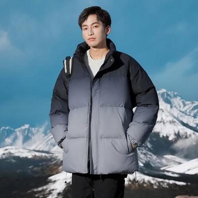 Gradient Stand Collar Men's Cotton Jacket - Trendy Loose Fit, Thick Warm Puffer for Autumn/Winter 2025