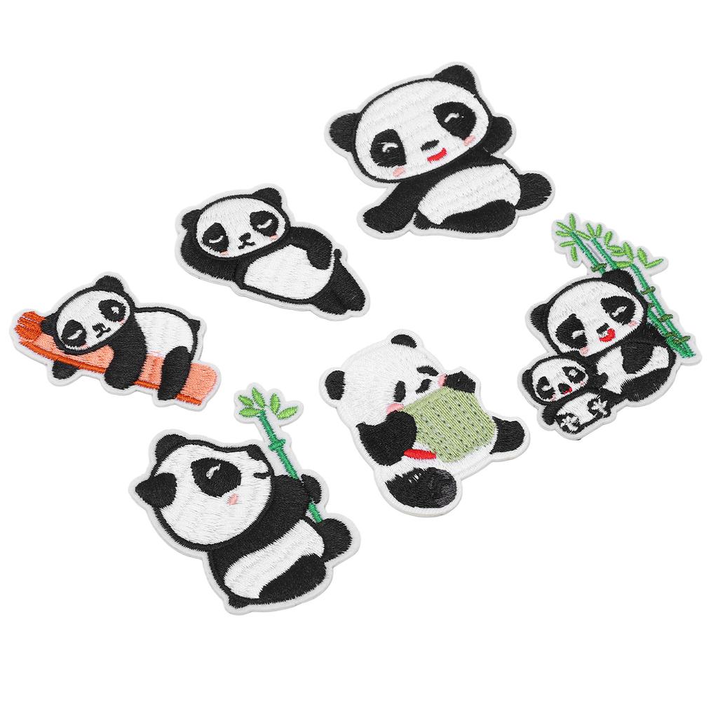 6Pcs Panda Embroidery Patch Shading Blemishes Damage Various Styles Panda Iron On Patches for DIY Craft Bag Shoe