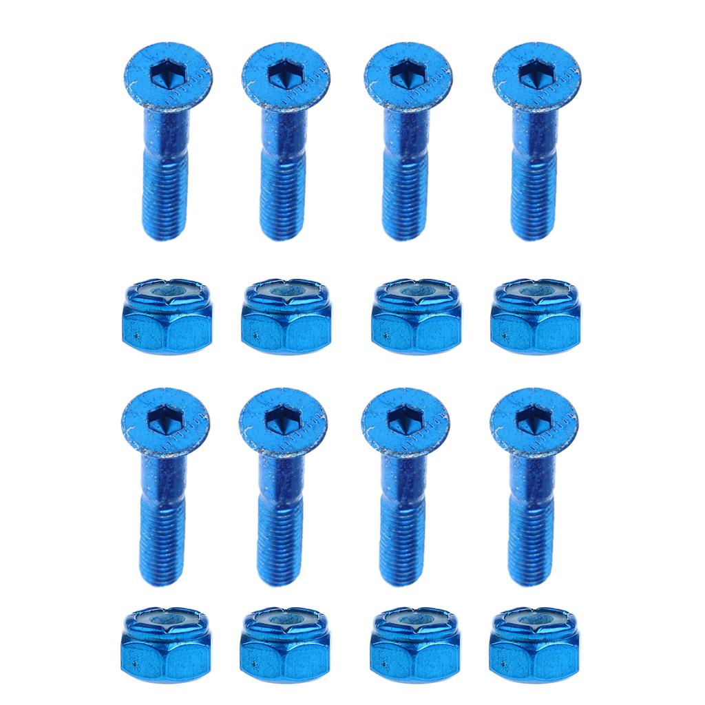 8pcs Carbon Steel Replace Skateboard Truck Hardware Set Longboard Screw Bolt , Blue
