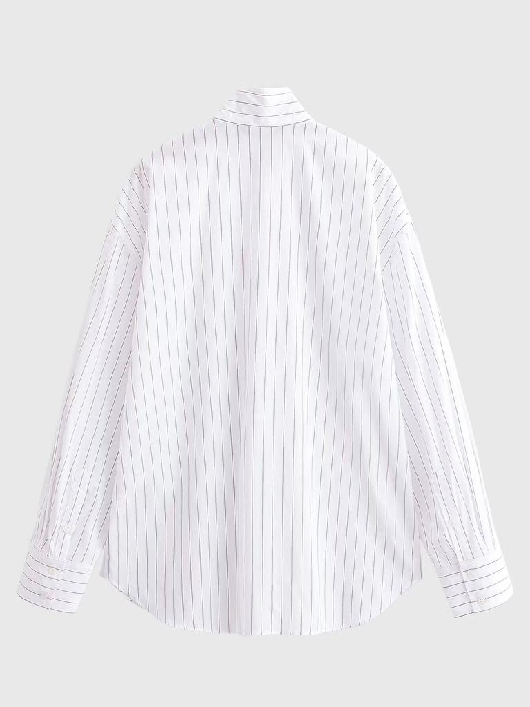 Spring 2026 European & American Style Stand Collar Striped Poplin Shirt with Scarf