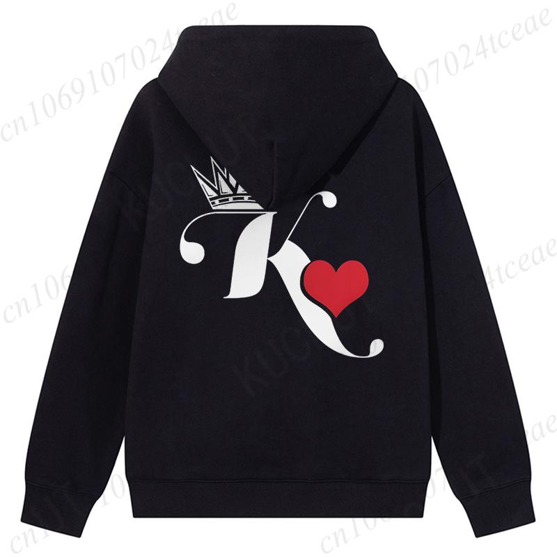 Couple Hoodies Valentines Day Matching Outfits King and Queen Printed Couple Hoodies Boyfriend Girlfriend Fleece Sweatshirts Top