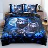 Moonlight Wolf Pack Blue Rose Print Bedding Set Gift, Mysterious Forest Themed Duvet Cover and Pillowcase, Fits Single/Double/King/King Beds
