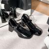 Fashion IPPEUM Red Mary Janes Shoes For Women Chunky Heel Ballet Shoes PU Leather Pumps High Heels