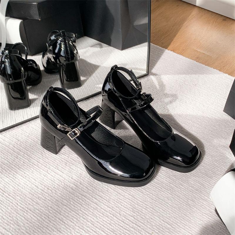 Fashion IPPEUM Red Mary Janes Shoes For Women Chunky Heel Ballet Shoes PU Leather Pumps High Heels