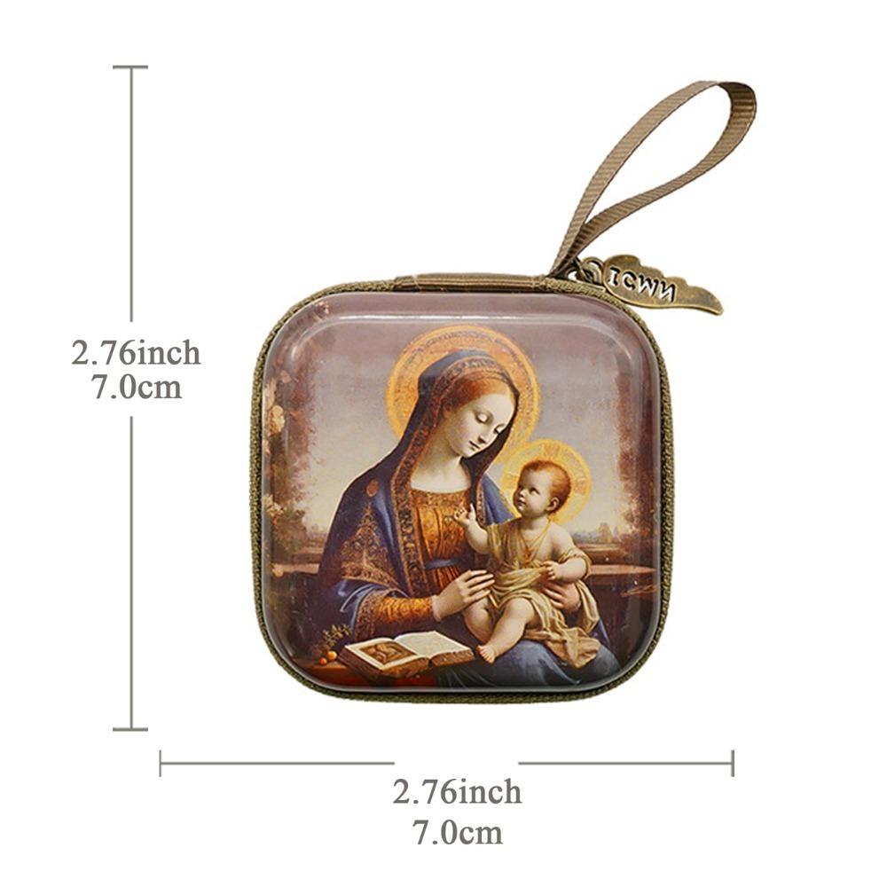 Portable Virgin Mary Prayer Rosary Storage Bag Zippered 7x7cm Religious Articles Cartoon Elegant Prayer Kit Devotees