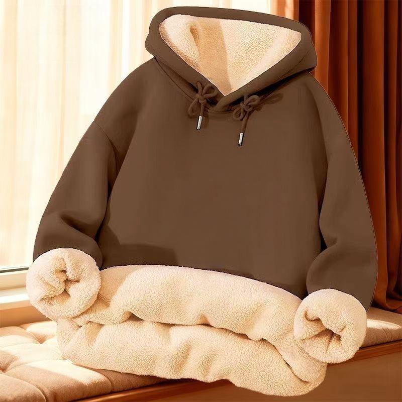 Men's Lambswool Fleece-Lined Hoodie: Solid Color Warm Loose-Fit Jacket for Autumn/Winter