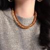 Vintage High Quality Natural Citrine Artificial Fanta Multi-Layer Design Sweater Chain Necklace Collarbone Chain Women