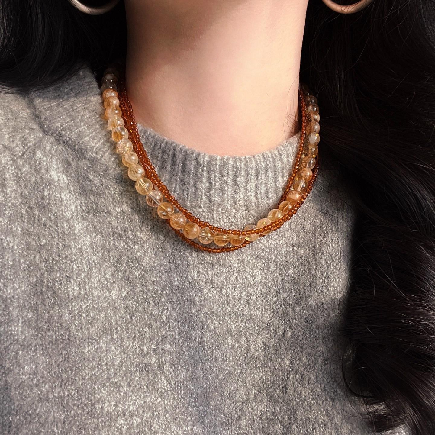 

Vintage High Quality Natural Citrine Artificial Fanta Multi-Layer Design Sweater Chain Necklace Collarbone Chain Women