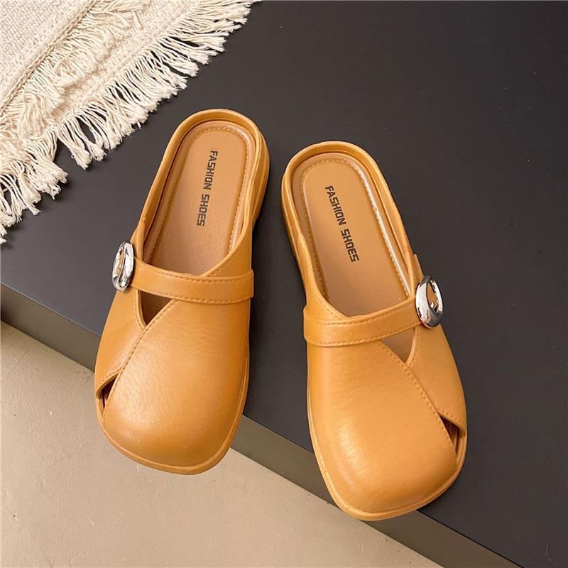 Women's Summer Mules Flat Shoes Fashion Square Toe Slip-on Slippers