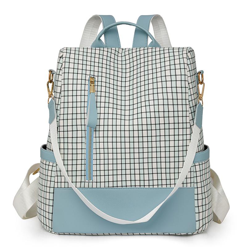Rucsac antifurt pentru femei Geantă de umăr multifuncțională în carouri Rucsac de călătorie cu trei scopuri