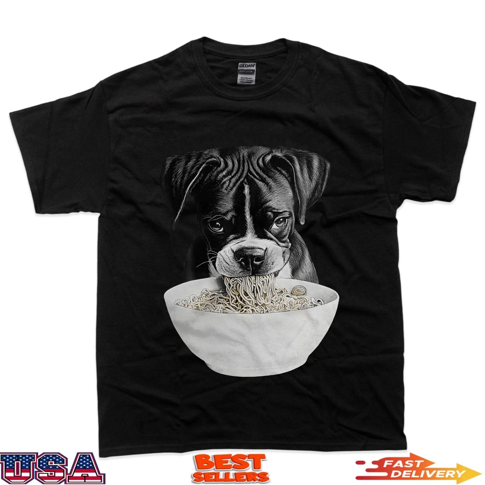 Boxer Dog Eating Ramen Noodles Funny Puppy Lover T-Shirt 3XL