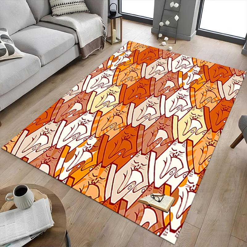 1PC Cat Pattern Non-Slip Floor Carpet Compatible for Office&Living Room&Dining Room - Flat-Weave Machine- Soft & Pattern-E307
