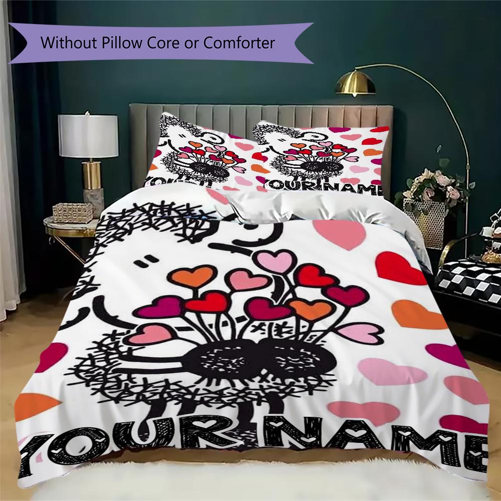 Custom Name Sheepworld Pattern Bedding Uilt Set Uilt Cover Pillowcase Home Decoration Birthday Gift (1*duvet Cover+2*pillowcase Without Core)