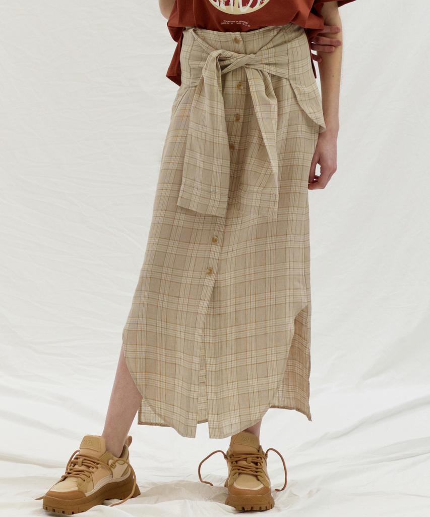 Enor Tie Up Point Linen Skirt - Beige